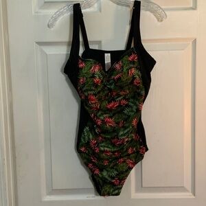 Dorina Black and Tropical Print Swimsuit